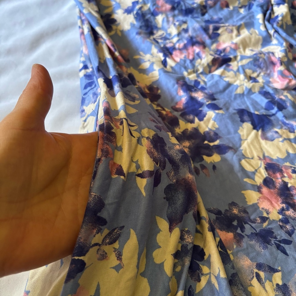 Serenada Sz L Colorful Flower Print V-neck Muumuu House Dress Side Pockets NWT - Picture 7 of 10